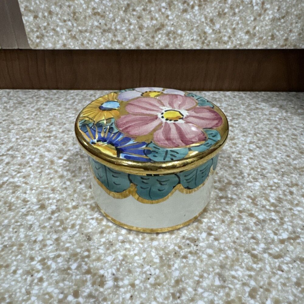 Vintage Ceramic D'Arte Sambuco Mario & Co Floral Trinket Box Italy